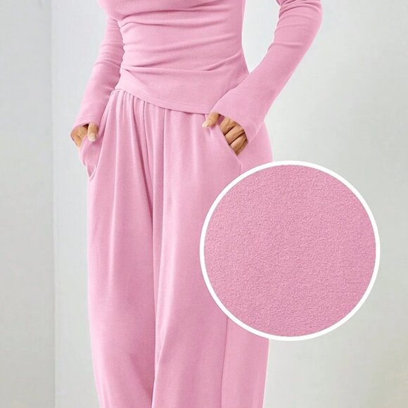 Pink Casual Women's Long Sleeve Blouse And Pants lounge Coord Set - Picture 7 of 7